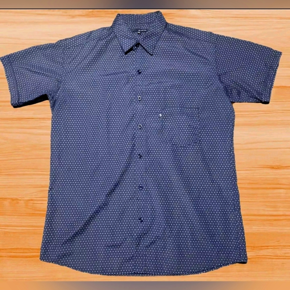Lucky Star Mens Button Front Pocket Short Sleeve Navy Blue Shirt Size XL 23x30